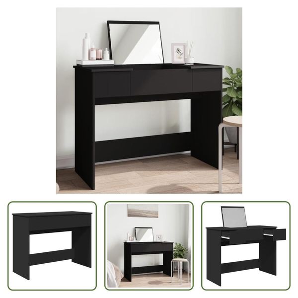 The Living Store Comodino Con Specchio Nero 100X45X76 Cm-image