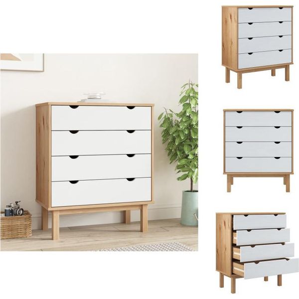 Vidaxl Cassettiera Otta Brown&White 76,5X39,5X90 Cm In Legno Massiccio - Cassettiere-image