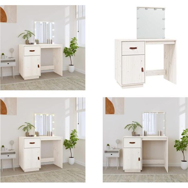 Vidaxl Tavolo Da Toilette Con Led Bianco 95X50X133,5 Cm In Pino Massiccio - Tavolo Da Toilette - Tavoli Da Toilette - Tavolo Da Toilette - Tavolo Da Toilette-image