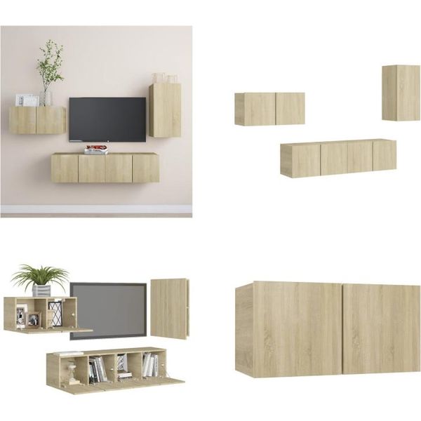 Vidaxl Set Di Mobili Tv 4 Pezzi In Legno Di Quercia Sonoma - Set Di Mobili Tv - Set Di Mobili Tv - Set Di Mobili Tv Sospesi - Set Di Mobili Tv Sospesi-image