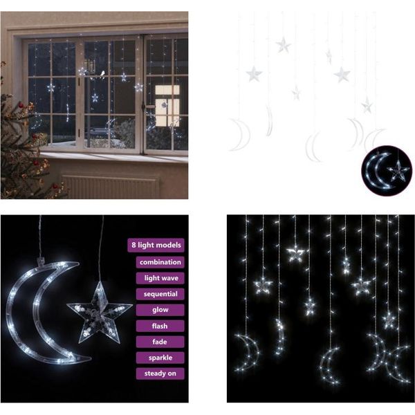 Vidaxl Luci Di Fata Stella E Luna Telecomando 138 Led Bianco Freddo - Luci Di Fata - Luci Di Fata - Starlight - Starlights-image