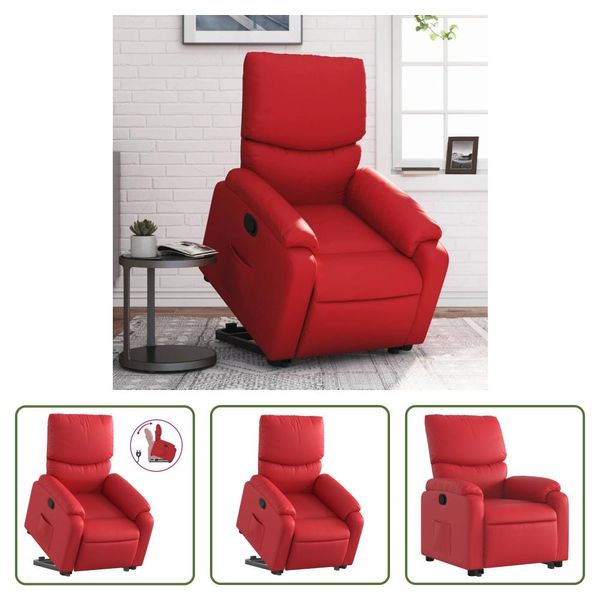 The Living Store Poltrona Relax Con Supporto In Piedi In Pelle Finta Rossa-image