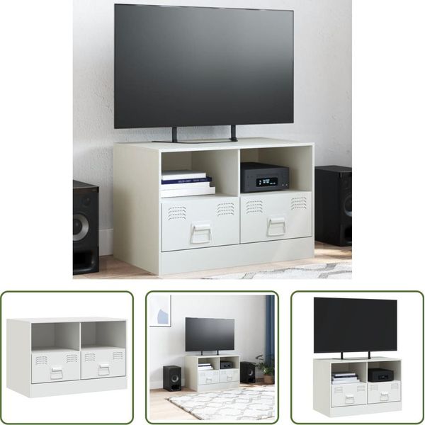 The Living Store Mobile Tv Bianco 67X39X44 Cm In Acciaio-image