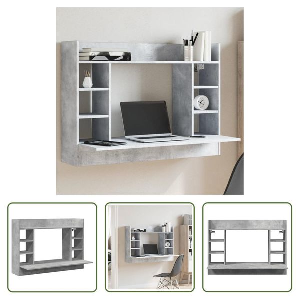 The Living Store Scrivania A Muro Grigio Cemento 105X48X75 Cm Materiale Legno-image