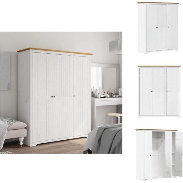 Vidaxl Armadio Bodo Bianco E Marrone 151,5X52X176,5 Cm In Legno Di Pino - Armadi-image