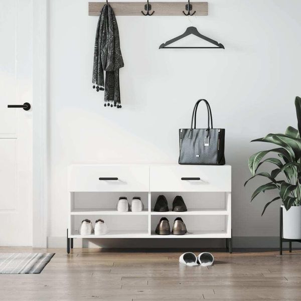 The Living Store Panca Per Scarpe Bianco Lucido 102X35X55 Cm Materiale A Base Di Legno-image