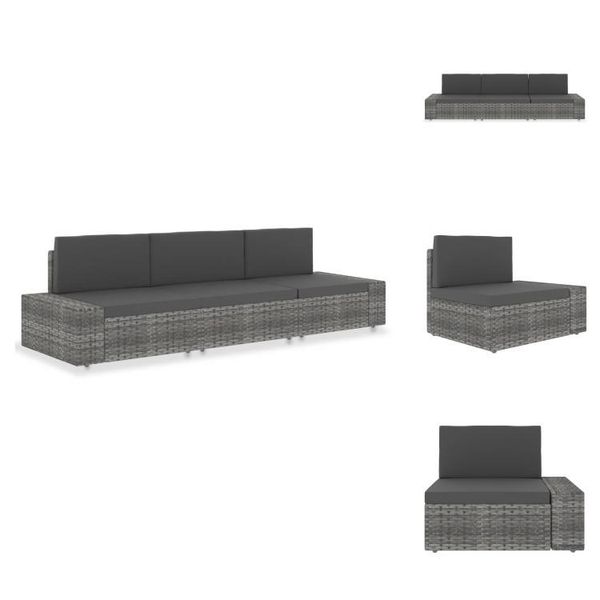 Vidaxl Divano Modulare A 3 Posti In Rattan Grigio - Elementi Per Divani Da Giardino-image