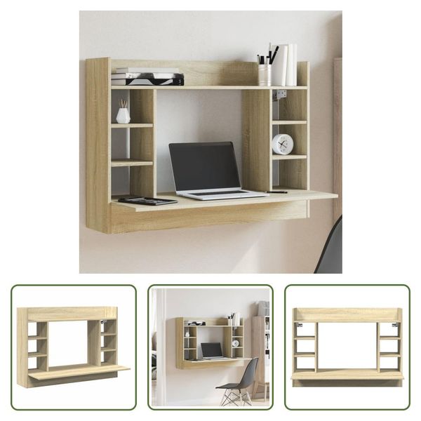 The Living Store Scrivania A Parete Rovere Sonoma 105X48X75 Cm Materiale In Legno-image