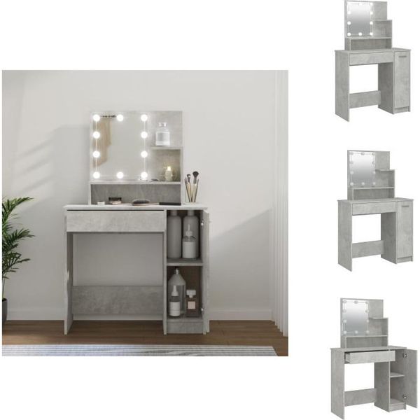 Vidaxl Tavolino Da Toilette Con Led Grigio Cemento 86,5X35X136 Cm - Tavolini Da Toilette-image