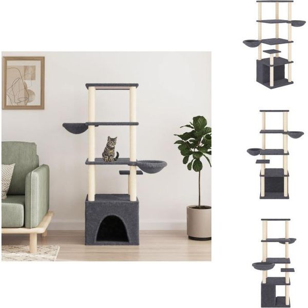 Vidaxl Albero Tiragraffi Con Graffiatoi In Sisal Grigio Scuro 147 Cm - Alberi Tiragraffi-image