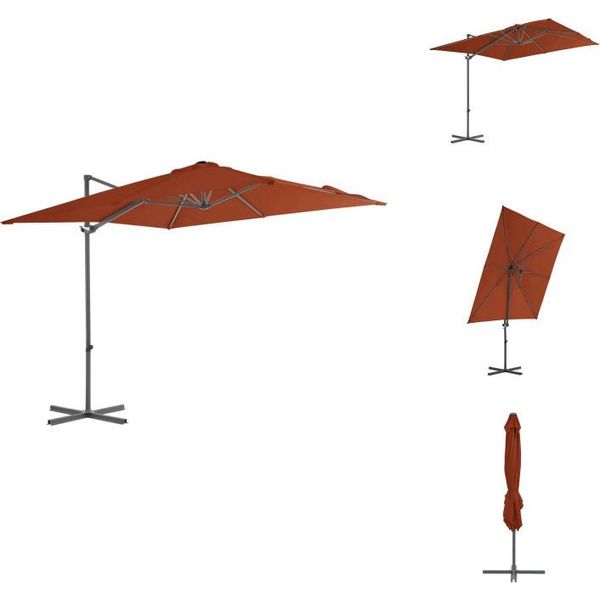 Vidaxl Ombrellone A Semaforo Con Palo In Acciaio Rosso Terracotta 250X250 Cm - Ombrelloni E Tende Da Sole-image