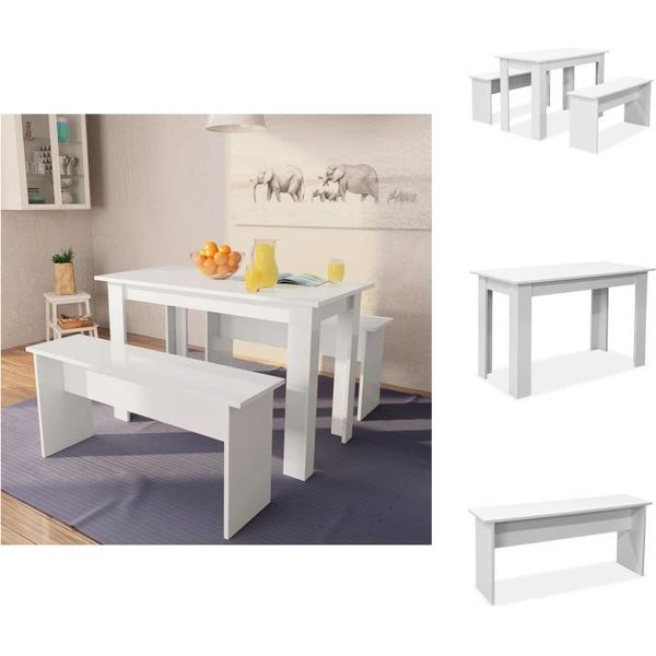 Vidaxl Set Da Pranzo 3 Pezzi Tavolo E Panche Materiale Legno Bianco - Set Da Pranzo-image