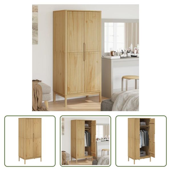 The Living Store Armadio Floro Wax Brown 77X53X171 Cm In Legno Di Pino Massiccio-image