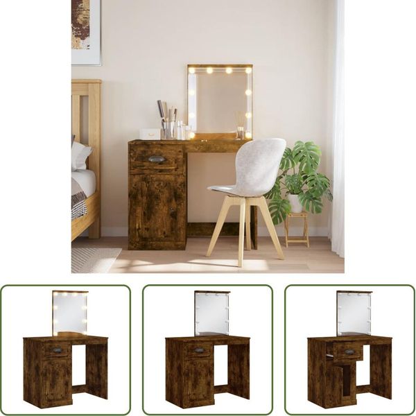 The Living Store Comodino Con Luci Led In Rovere Fumé 90X42X132,5 Cm-image