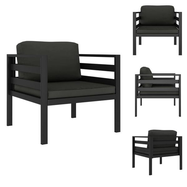 Vidaxl Divano Singolo Con Cuscini In Alluminio Antracite - Elementi Per Divani Da Giardino-image