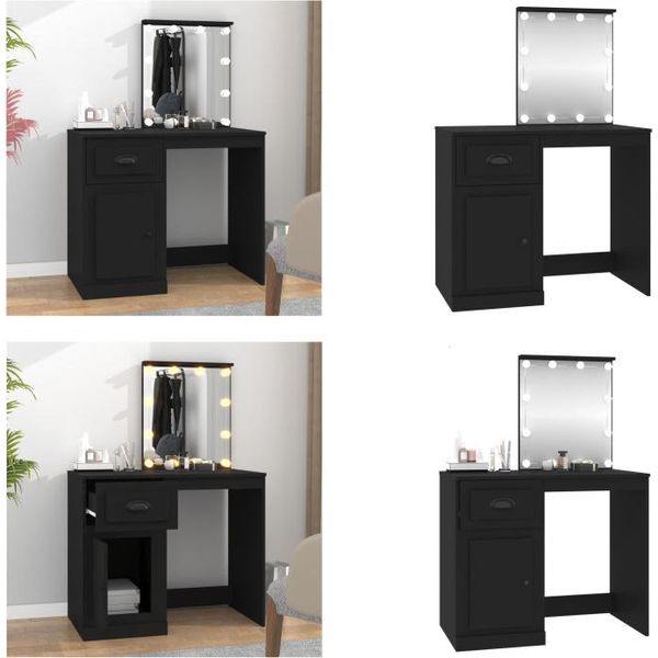 Vidaxl Tavolino Da Toilette Con Led Nero 90X50X132,5 Cm In Legno - Tavolino Da Toilette - Tavolino Da Trucco - Tavolino Da Cosmesi - Tavolino Da Toilette-image