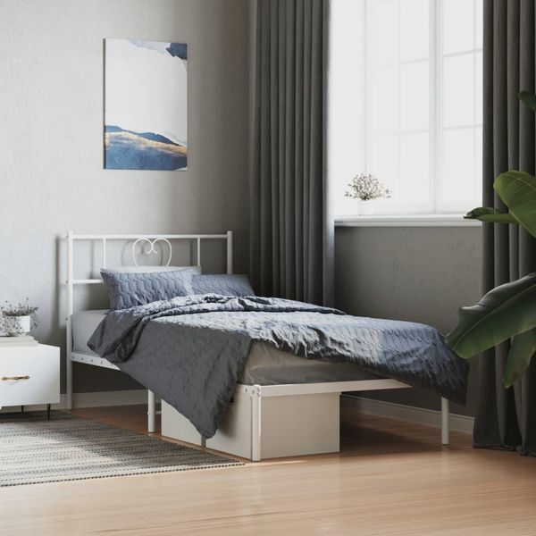 The Living Store Struttura Letto Con Testiera In Metallo Bianco 100X200 Cm-image