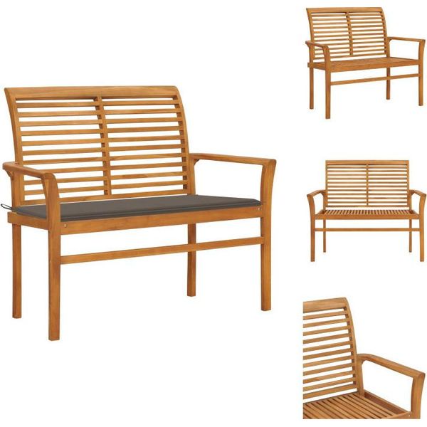 Vidaxl Panca Da Giardino Con Cuscino Tortora 112 Cm In Legno Massiccio Di Teak - Panche Da Giardino-image