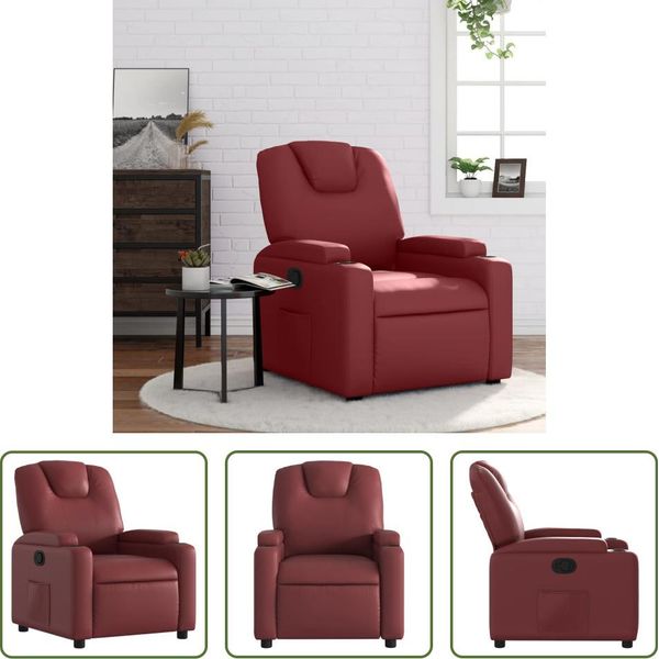 The Living Store Poltrona Relax In Pelle Finta Rosso Vino-image