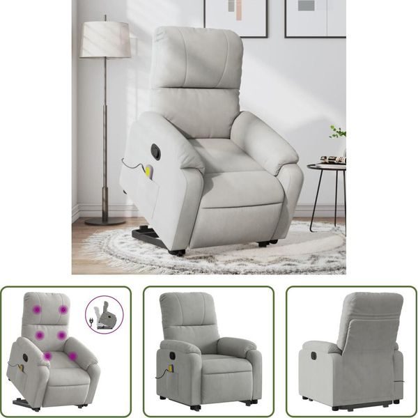 The Living Store Poltrona Massaggiante Con Ausilio Per La Risalita In Tessuto Microfibra Grigio Chiaro-image