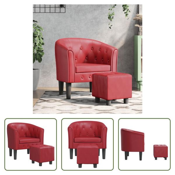The Living Store Sedia Club Con Poggiapiedi In Ecopelle Rosso Vino-image