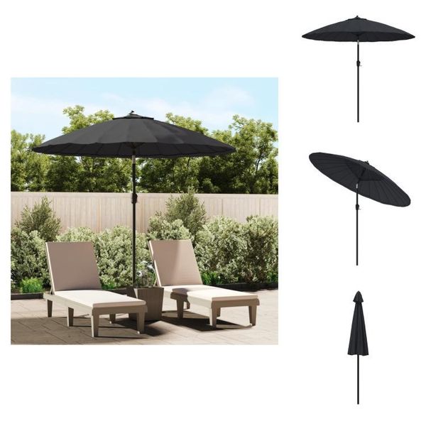 Vidaxl Ombrellone Con Asta In Alluminio 270 Cm Nero - Ombrelloni E Tende Da Sole-image