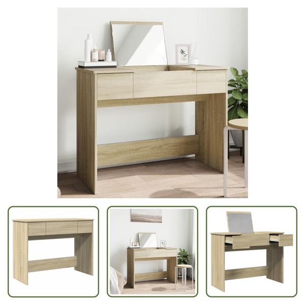 The Living Store Comodino Con Specchio Rovere Sonoma 100X45X76 Cm-image