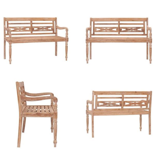 Vidaxl Panca Batavia 120 Cm In Legno Massiccio Di Teak Imbiancato - Panca Da Giardino - Panche Da Giardino - Panche Da Esterno - Panche Da Esterno-image