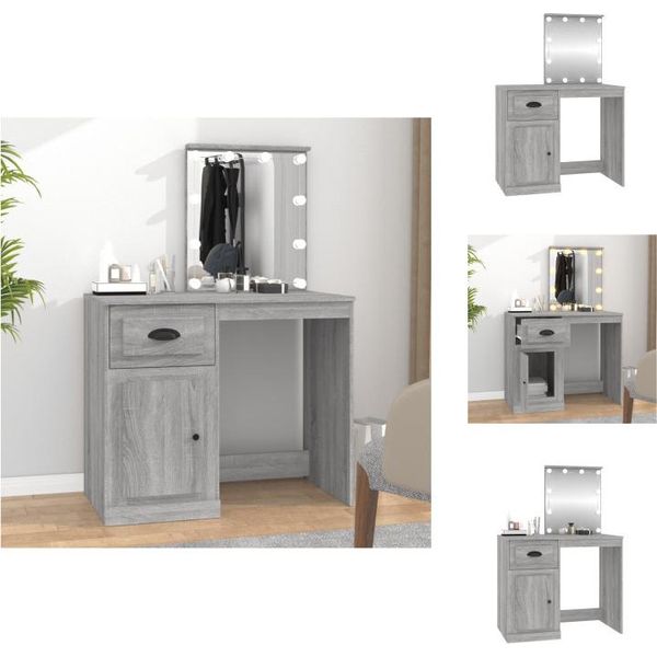 Vidaxl Tavolino Da Toilette Con Led Grigio Sonoma 90X50X132,5 Cm Materiale A Base Di Legno - Tavolini Da Toilette-image