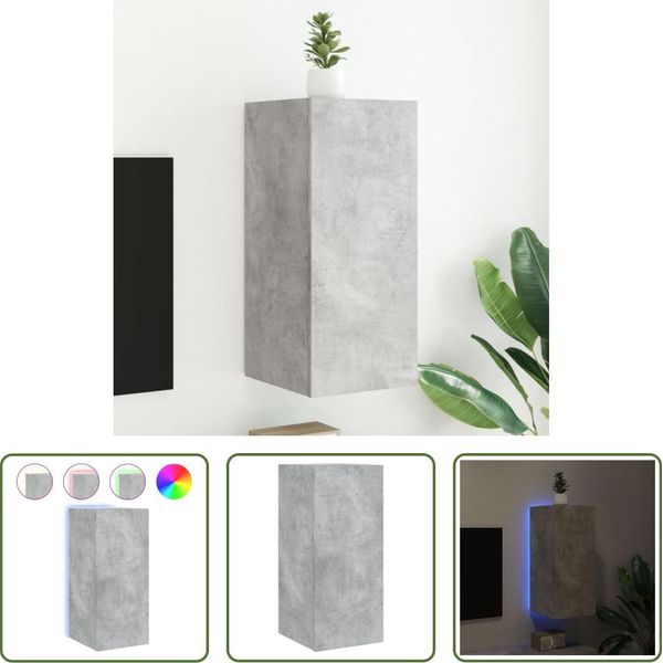 The Living Store Parete Tv Con Luci Led Grigio Cemento 30,5X35X70 Cm-image