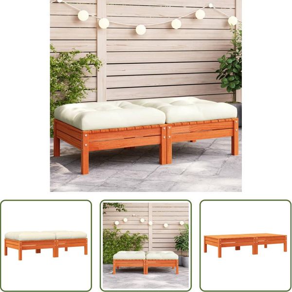 The Living Store Sgabello Da Giardino Con Cuscino 2 Pz. Legno Di Pino Massiccio Marrone Cera-image