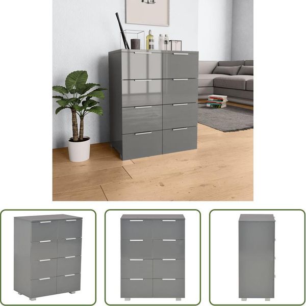 The Living Store Credenza Grigio Lucido 60X35X80 Cm Materiale A Base Di Legno-image