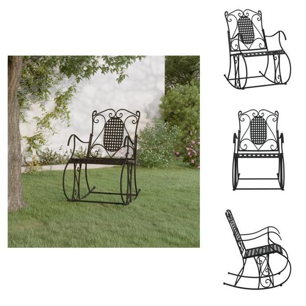Vidaxl Sedia A Dondolo 84 Cm In Acciaio Nero - Panchine Da Giardino-image