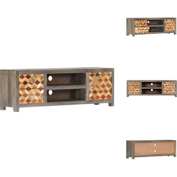 Vidaxl Mobile Tv Grigio 120X30X40 Cm In Legno Massiccio Di Mango - Mobili Tv-image