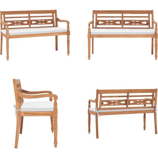 Vidaxl Panca Da Giardino Batavia Con Cuscini 120 Cm In Teak - Panca Da Giardino - Panca Da Giardino - Panca Da Patio - Panche Da Patio-image