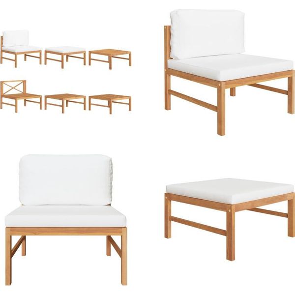 Vidaxl Set Salotto Da Giardino 3 Pezzi Con Cuscini Crema In Teak - Set Salotto Da Giardino - Set Salotto Da Giardino - Mobili Da Giardino - Set Mobili Da Giardino-image