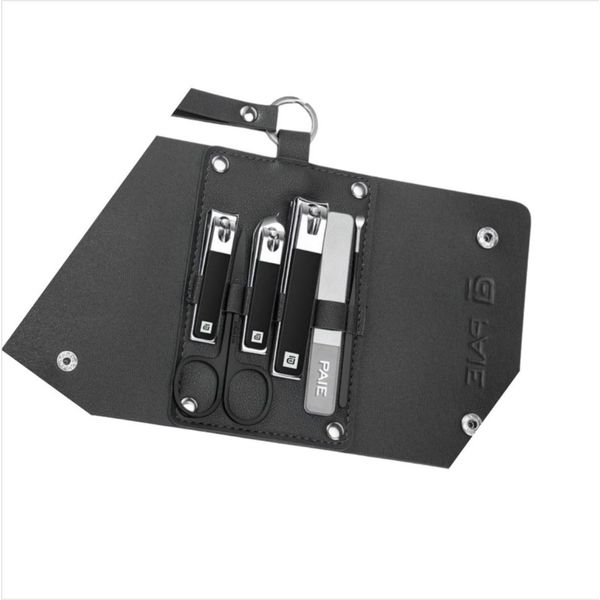 Inf Set Manicure 6 Pezzi Con Cinturino E 3 Tagliaunghie - Kit Toelettatura Acciaio Inox Nero-image