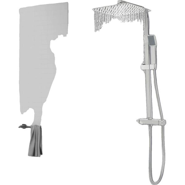 Sistema Doccia Termostatico, Doccia A Pioggia Da 30 Cm, Doccetta, Argento, G1/2-image