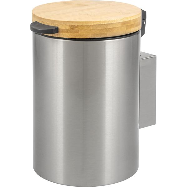 Bremermann Cestino Rotondo Per Cosmetici A Parete Con Coperchio In Bambù 3 Litri Incl. Supporto A Parete Per Incollaggio O Foratura, Acciaio Inox-image