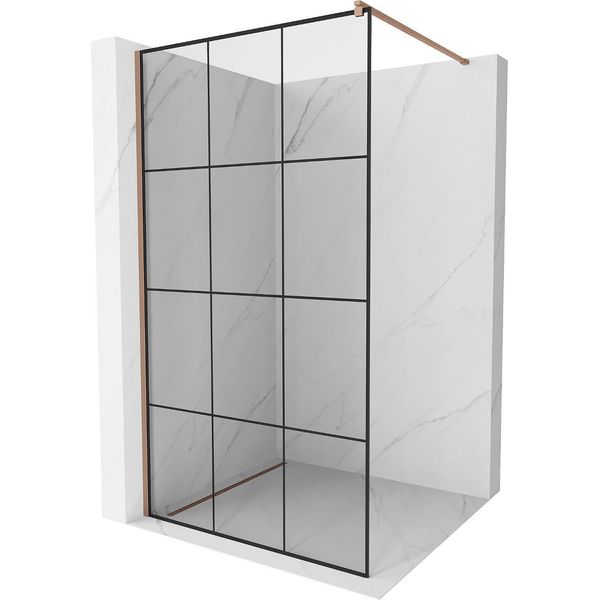 Mexen Kioto Parete Doccia Walk-In 120 X 200 Cm, Griglia Nera 8 Mm, Oro Rosa - 800-120-101-60-77-image