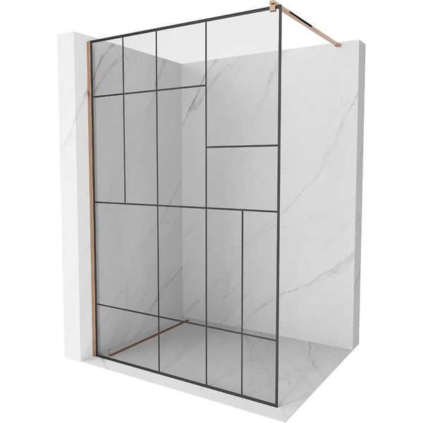 Mexen Kioto Parete Doccia Walk-In 90 X 200 Cm, Motivo Nero 8 Mm, Oro Rosa - 800-090-101-60-78-image