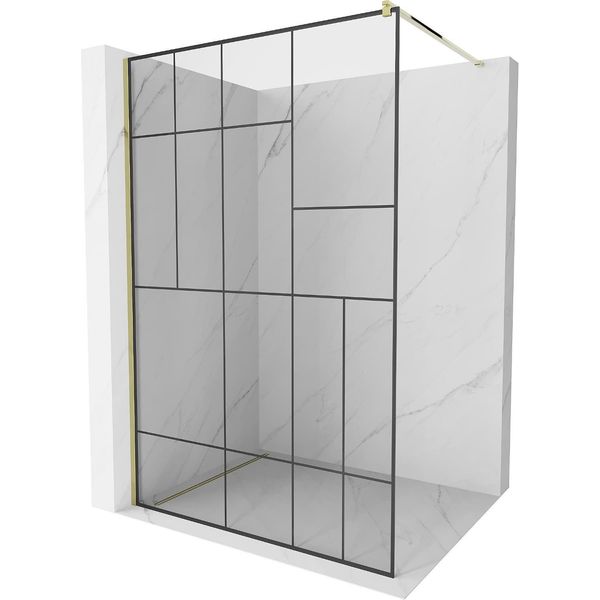 Mexen Kioto Parete Doccia Walk-In 90 X 200 Cm, Motivo Nero 8 Mm, Oro - 800-090-101-50-78-image