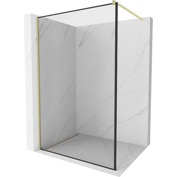 Mexen Kioto Pannello Doccia Walk-In 130 X 200 Cm, Cornice Nera 8 Mm, Oro Spazzolato - 800-130-101-55-70-image