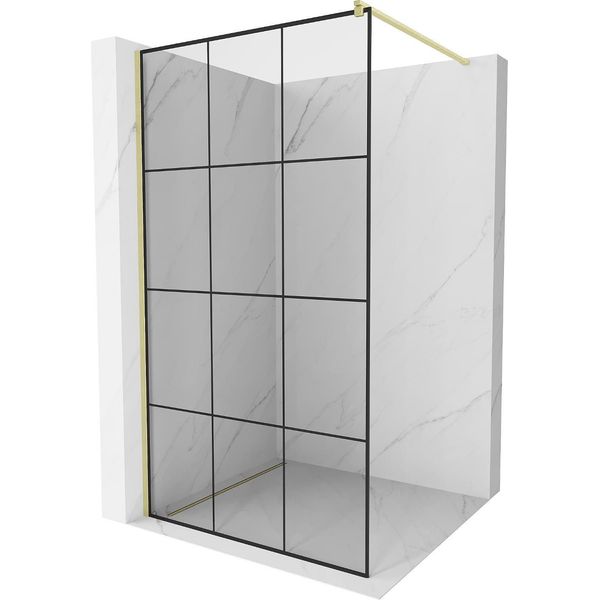 Mexen Kioto Parete Doccia Walk-In 110 X 200 Cm, Griglia Nera 8 Mm, Oro Spazzolato - 800-110-101-55-77-image