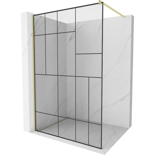Mexen Kioto Parete Doccia Walk-In 120 X 200 Cm, Motivo Nero 8 Mm, Oro Spazzolato - 800-120-101-55-78-image