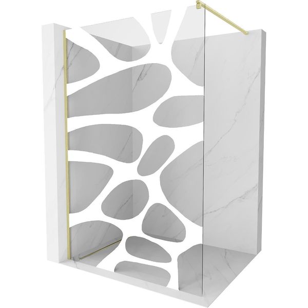 Mexen Kioto Parete Doccia Walk-In 120 X 200 Cm, Onda Bianca 8 Mm, Oro Spazzolato - 800-120-101-55-97-image