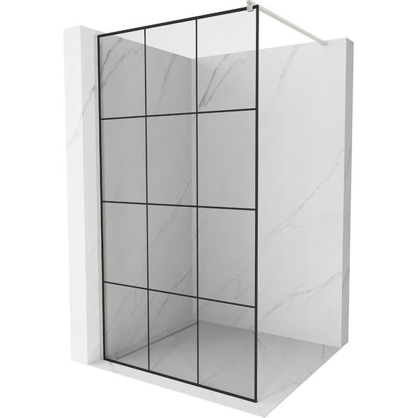 Mexen Kioto Parete Doccia Walk-In 100 X 200 Cm, Griglia Nera 8 Mm, Nichel Spazzolato - 800-100-101-97-77-image