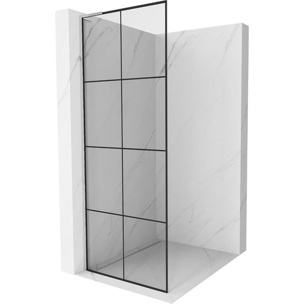 Mexen Kioto L Parete Doccia Walk-In 70 X 200 Cm, Griglia Nera, Cromo - 800-070-103-01-77-image