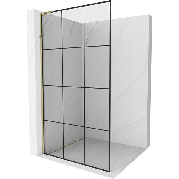Mexen Kioto L Parete Doccia Walk-In 120 X 200 Cm, Griglia Nera, Dorata - 800-120-103-50-77-image