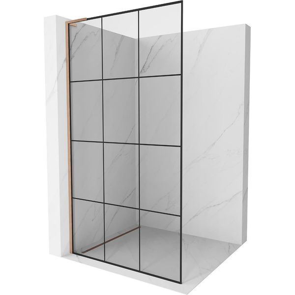 Mexen Kioto L Parete Doccia Walk-In 110 X 200 Cm, Griglia Nera, Rame Spazzolato - 800-110-103-65-77-image